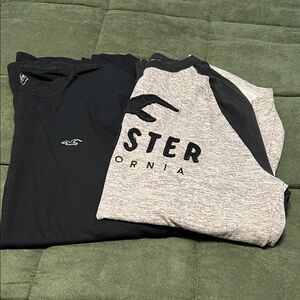 Hollister Black and Gray Long Sleeve Tees